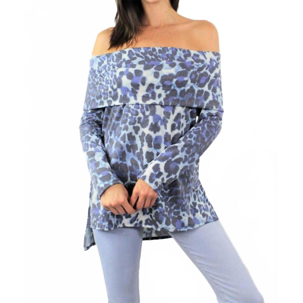 NEW MOA MOA long sleeve off shoulder tunic top in blue - Picture 1 of 2